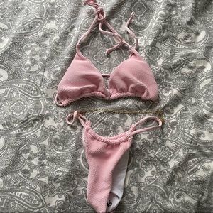 Pink Triangle Bikini with golden chain
